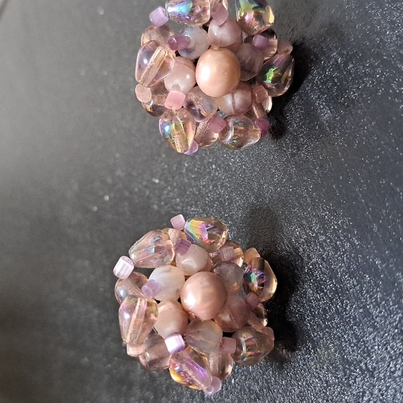 Vintage Signed West Germany 🇩🇪 Pink Iridescent Glass Earrings - Picture 5 of 5